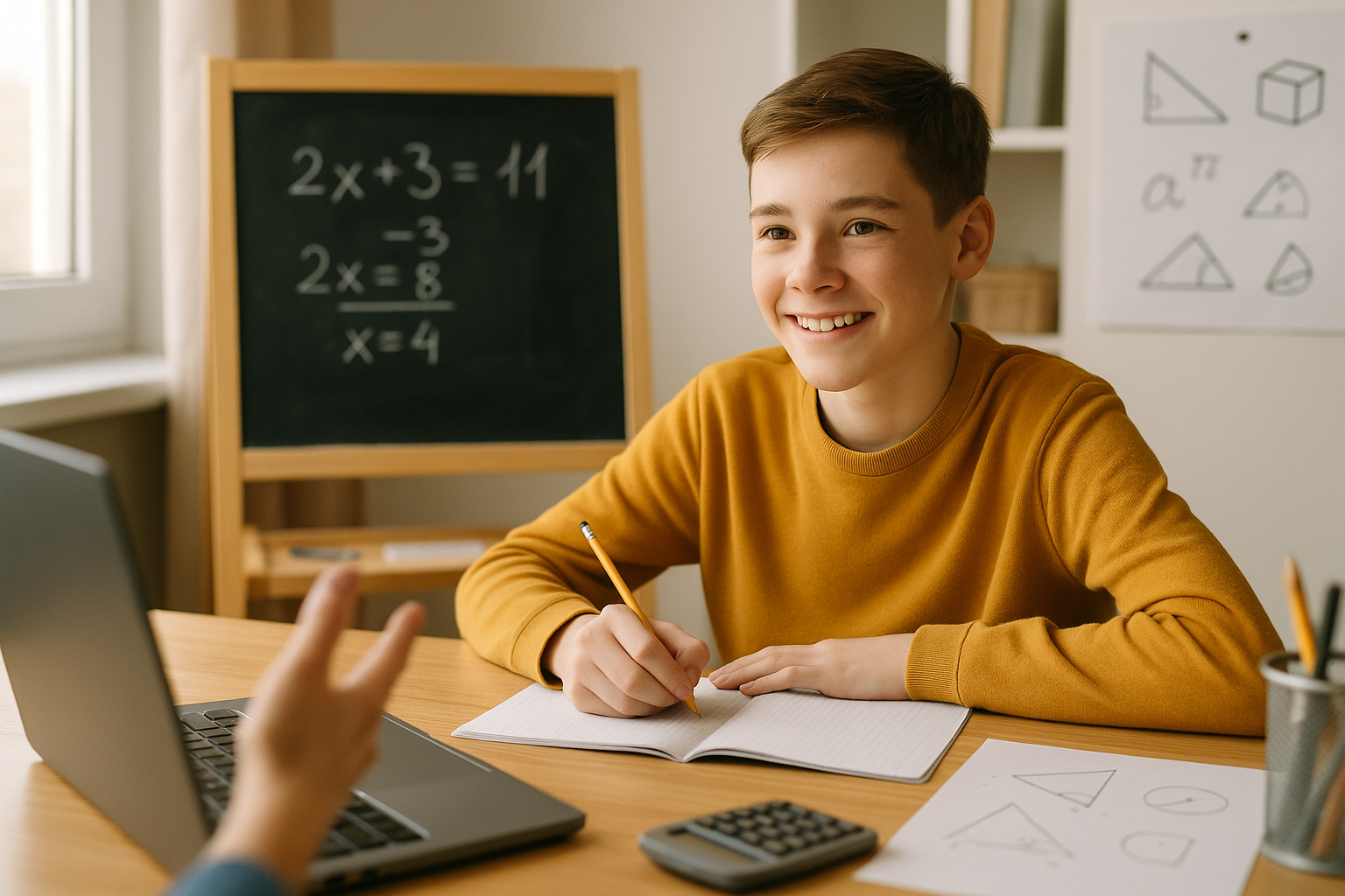 Uczeń rozwiązujący zadania z matematyki przy biurku